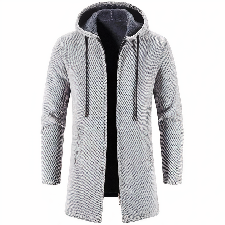 Chaqueta de invierno con capucha para hombre, estilo casual y cálido, ideal para el frío. Moda masculina urbana.