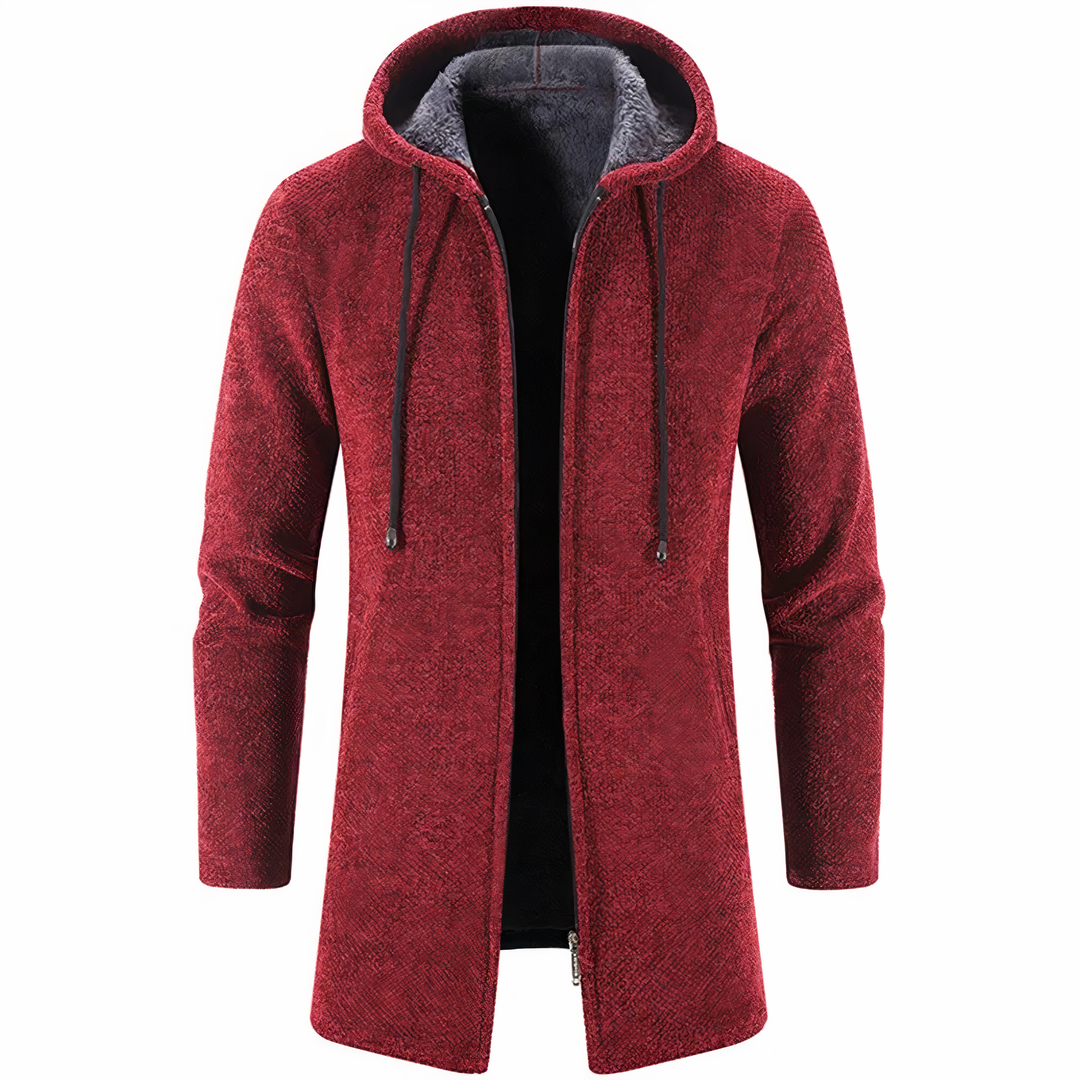 Moderna chaqueta de invierno roja burdeos para hombre, con capucha. Abrigo resistente al frío, ropa de moda masculina.