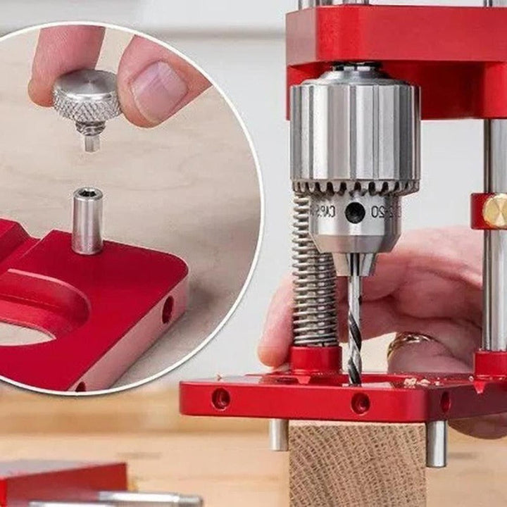 Jig de perforación ajustable, localizador preciso para taladrar en madera, indispensable para carpinteros.