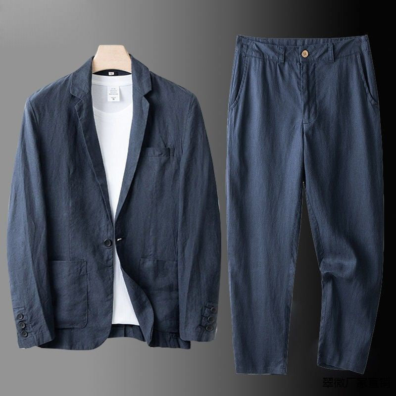 Conjunto de lino para hombre: americana y pantalón. Traje de verano ligero y fresco, perfecto para cualquier evento.
