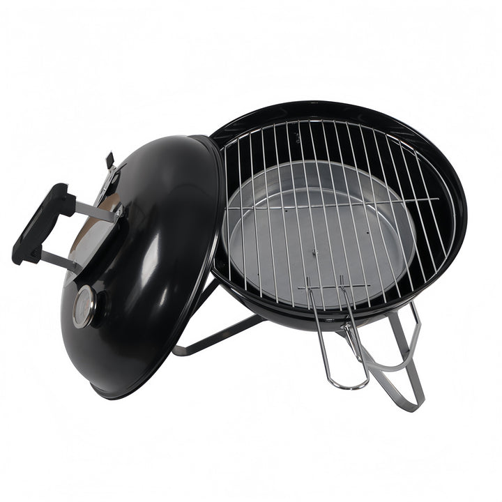 Barbacoa de carbón con rejilla cromada, duradera y resistente.