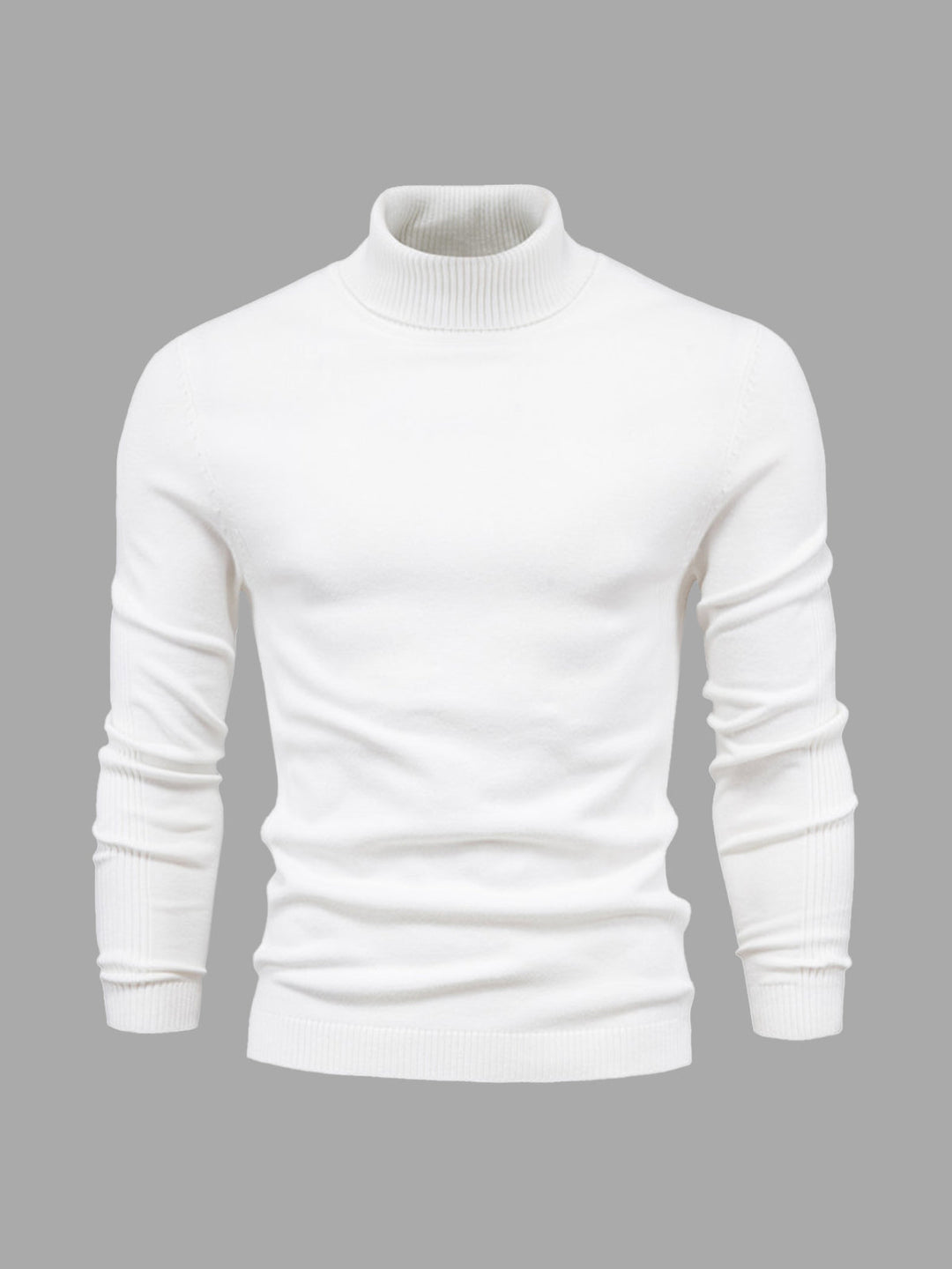 Suéter masculino elegante slim fit con cuello alto, tejido suave y moderno.