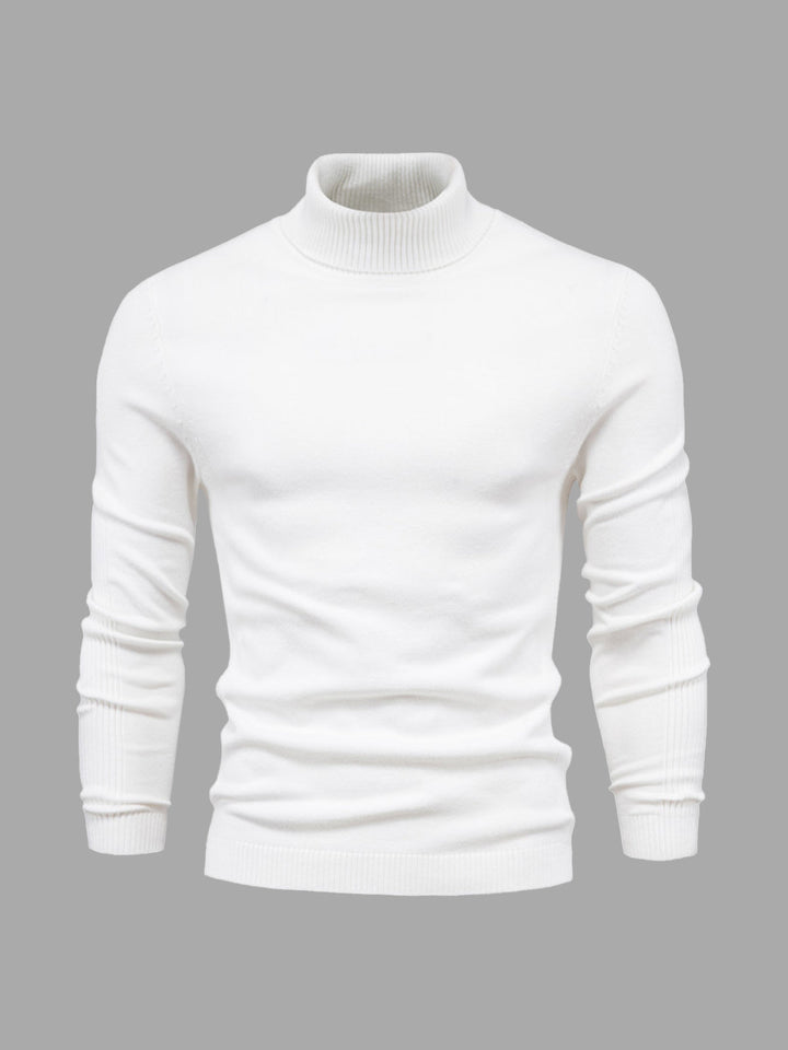Suéter masculino elegante slim fit con cuello alto, tejido suave y moderno.