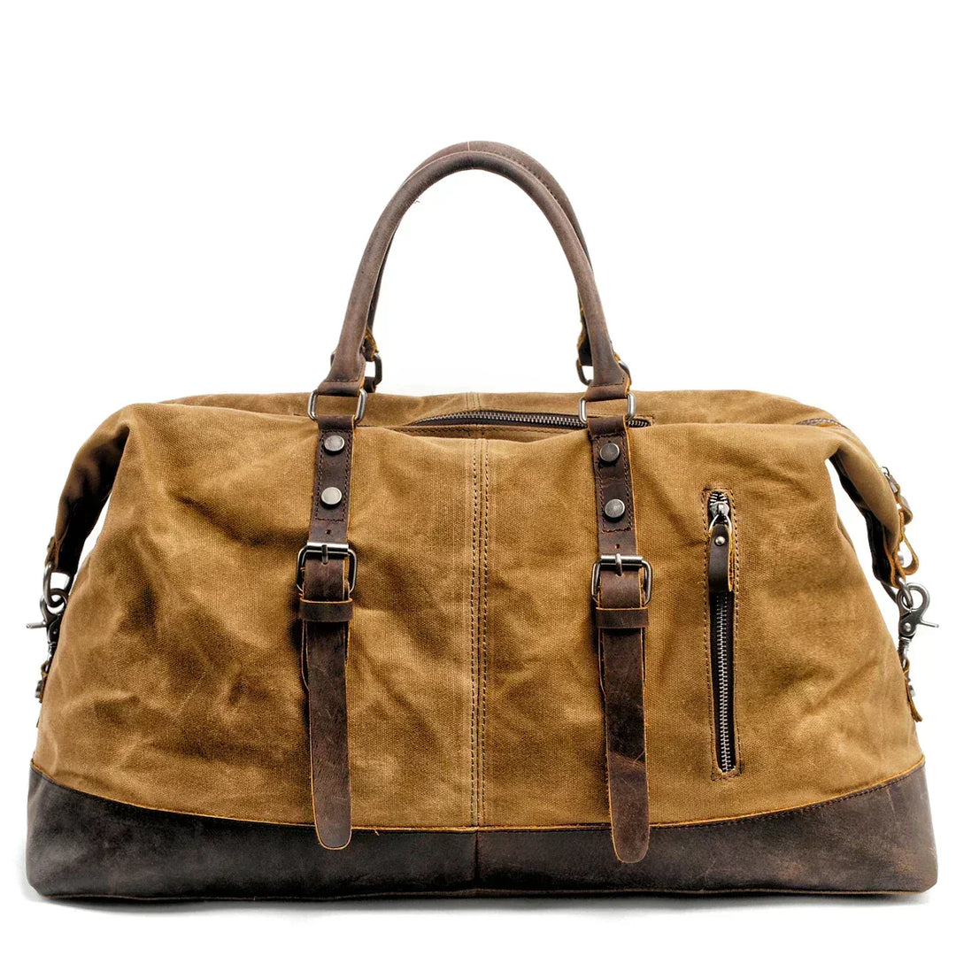Bolso de viaje unisex de lona resistente al agua, estilo vintage con detalles de cuero.