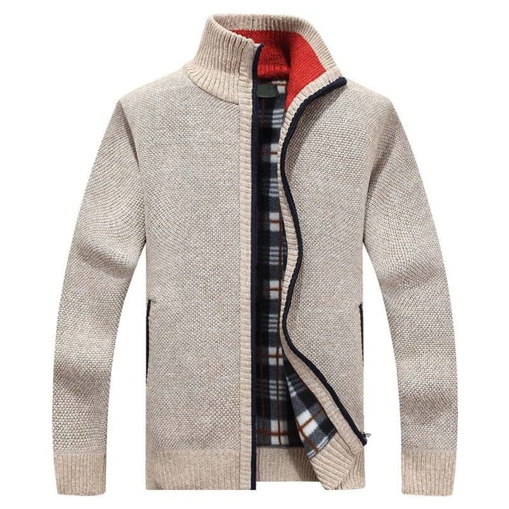 Comodidad y moda en chaqueta de punto de hombre con cremallera, ropa masculina otoño-invierno.