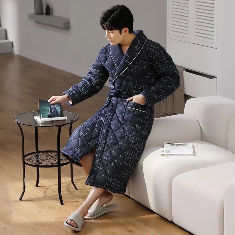 Bata de invierno unisex, larga y acogedora, con aislamiento térmico superior.