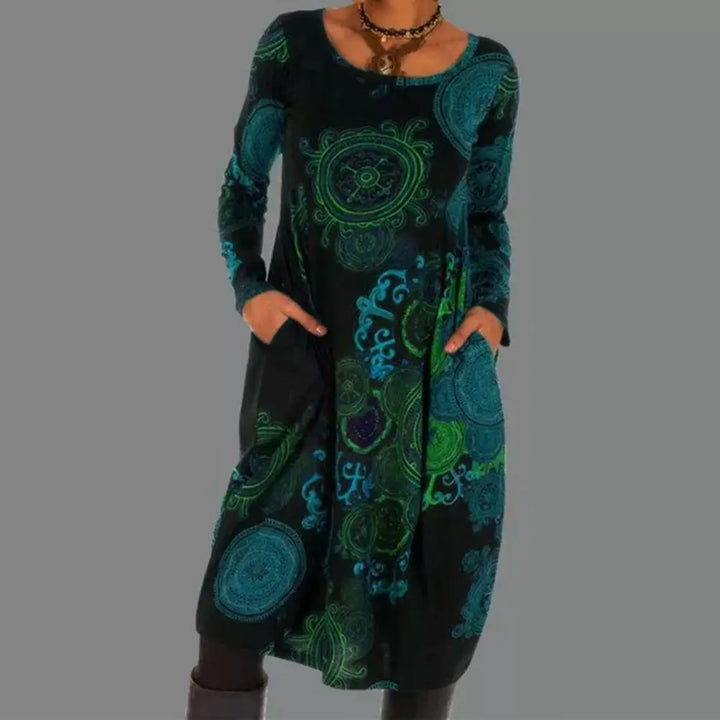 Vestido midi bohemio SIENNA de mujer, con mangas largas y tejido ligero para un estilo fluido y fresco.