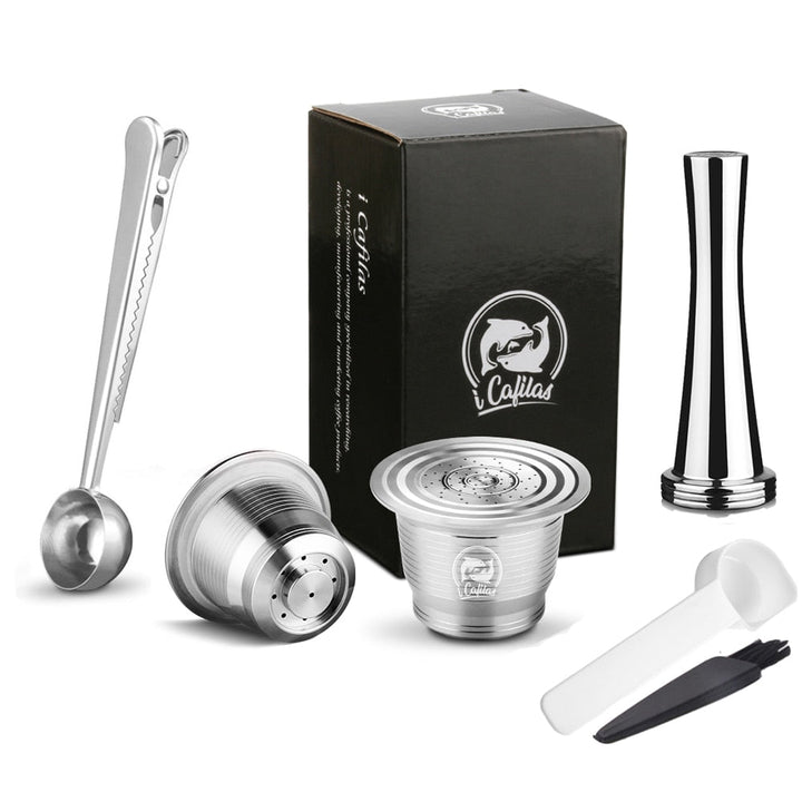 Disfruta café espresso con cápsulas Nespresso recargables y ecológicas de acero inoxidable.