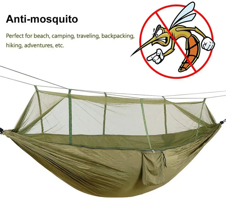 Hamaca de viaje con mosquitera, ultraligera y compacta para mochileros y amantes del exterior.