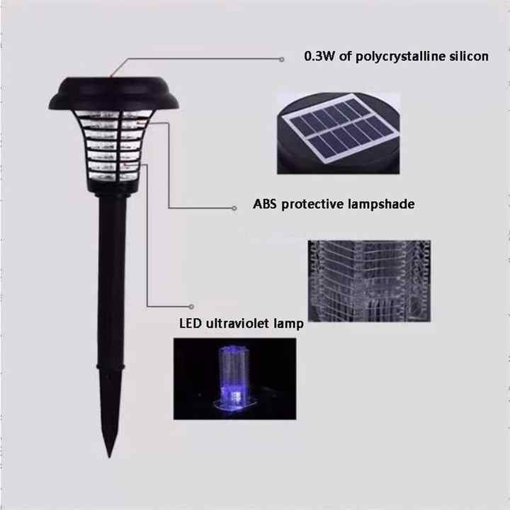 Exterminador solar de insectos LED para jardín. Lámpara antimosquitos con luz UV, duradera y ecológica.