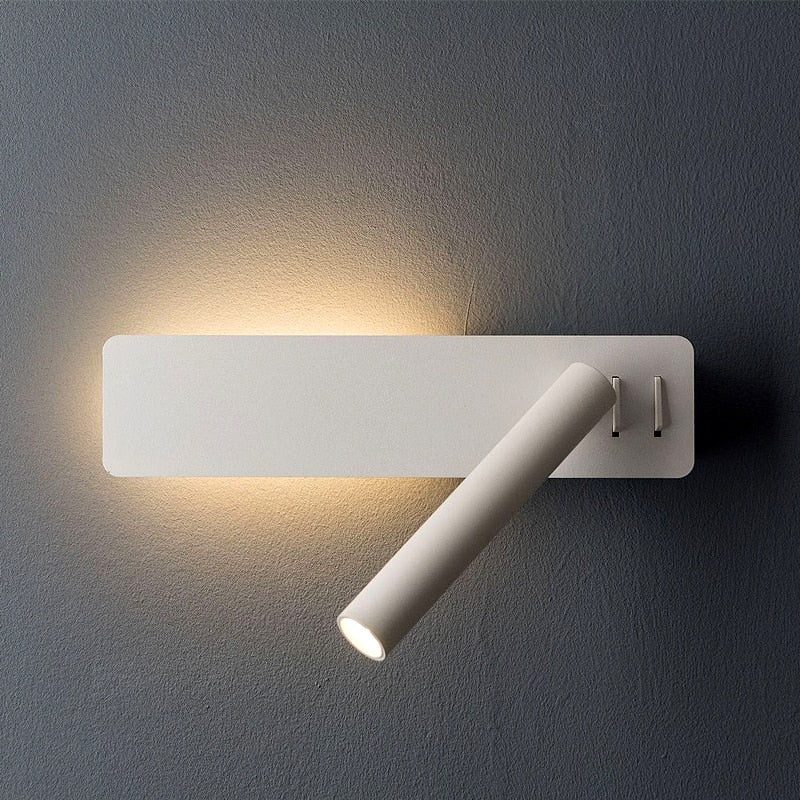 Lámpara de lectura LED giratoria para dormitorio, montaje en pared. Iluminación ajustable moderna para ambiente.