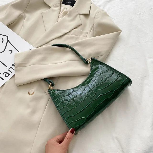 Lujoso bolso de hombro brillante para mujer, piel de cocodrilo genuina.