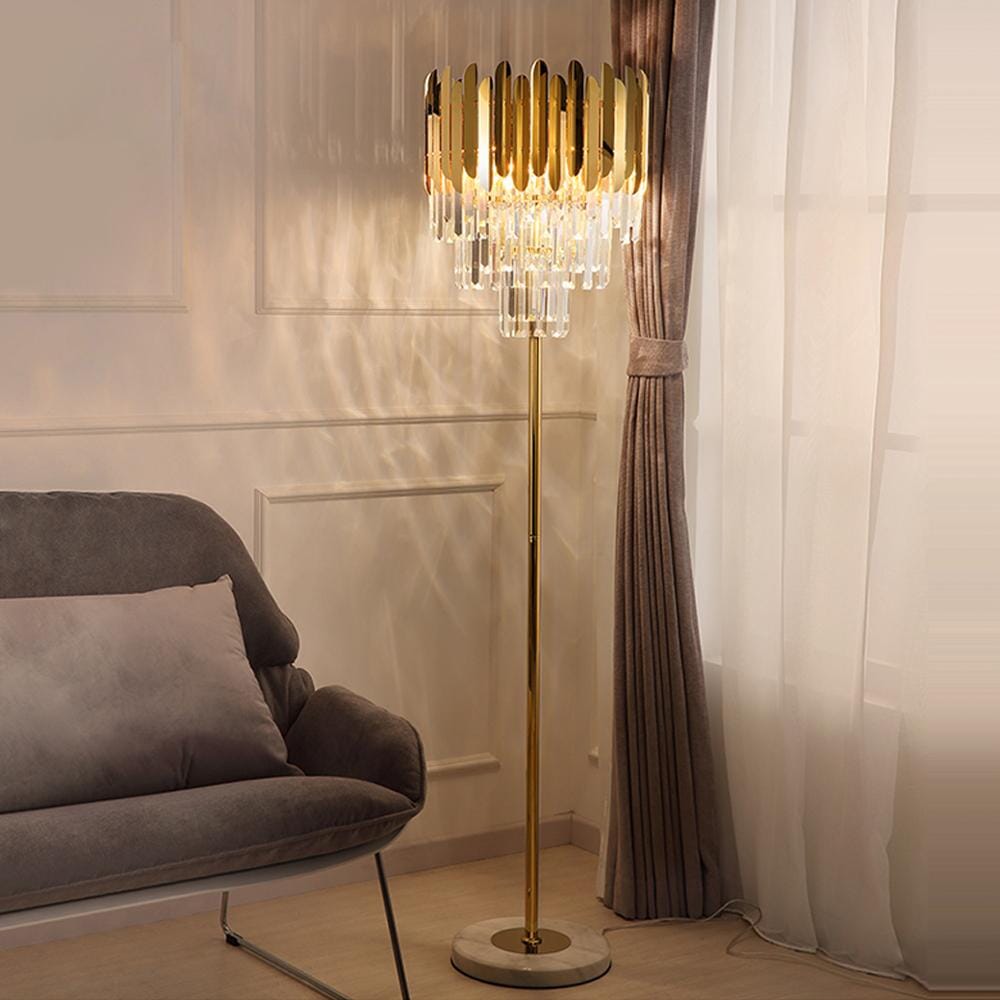 Lámpara de cristal LED moderna, versátil para suelo o mesa. Iluminación de lujo para decoración del hogar.