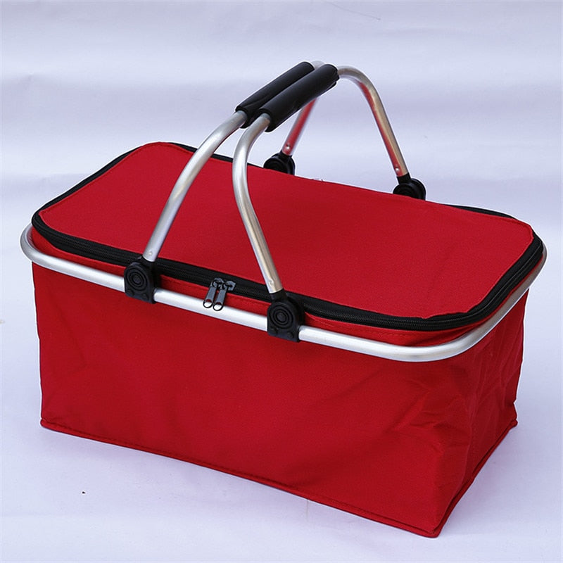 Nevera portátil plegable azul, ideal para camping y picnic. Mantiene alimentos frescos en tus viajes y excursiones.