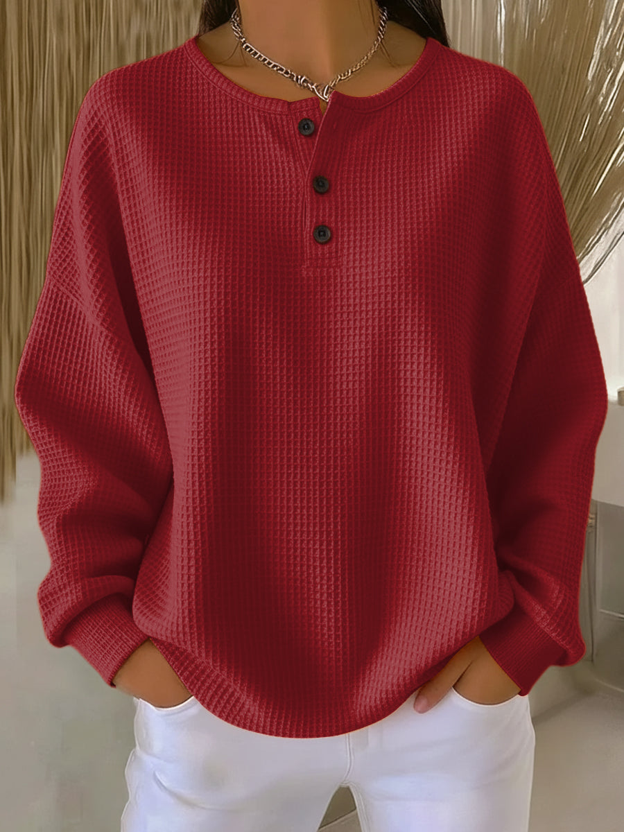Jersey de punto gofre de invierno para mujer. Suéter liso cálido, diseño moderno para ropa casual y elegante.