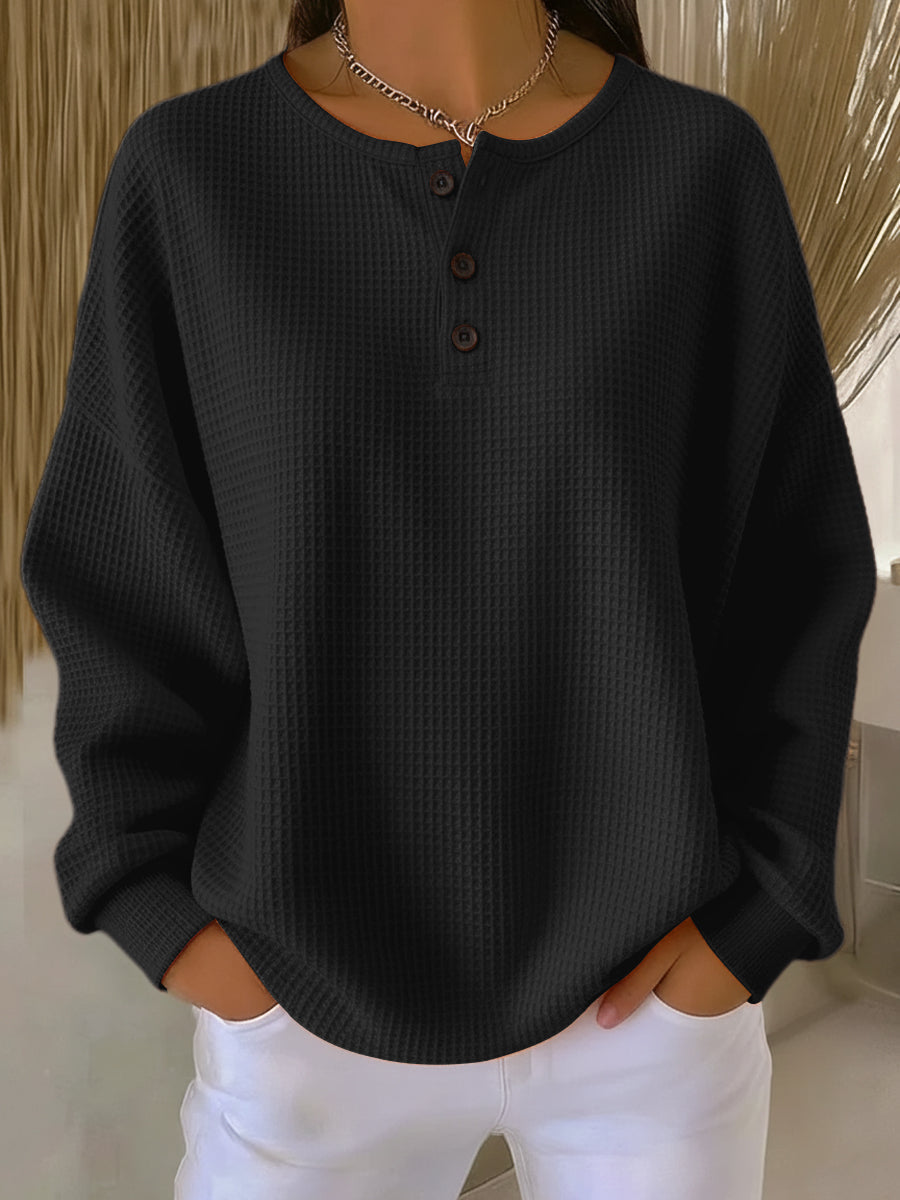 Suéter de punto gofre blanco para mujer. Jersey liso de manga larga, cómodo y versátil para otoño.