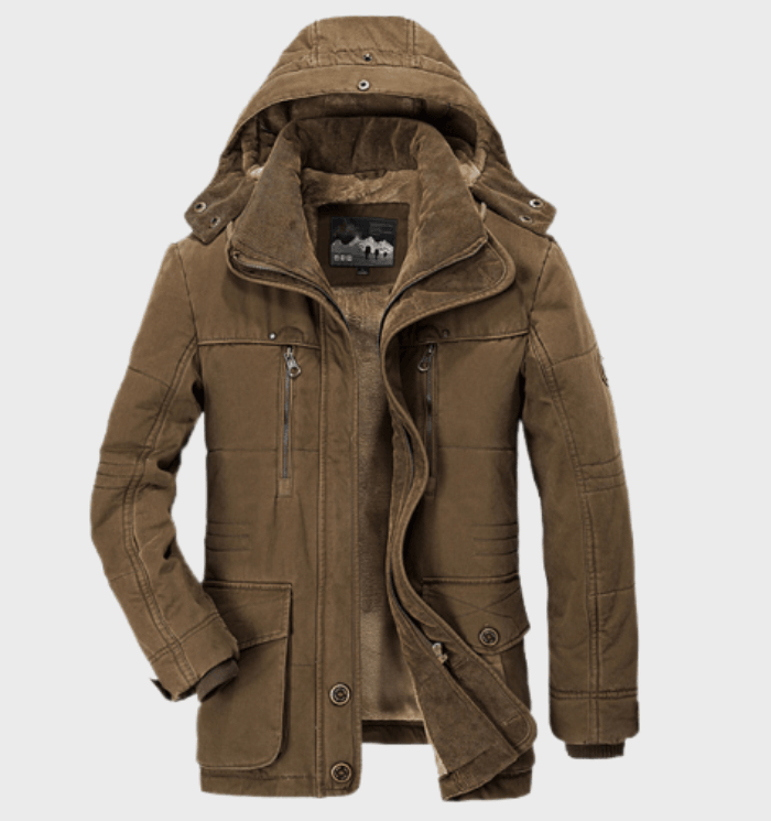 Ropa de abrigo masculina: abrigo acolchado de invierno con capucha, estilo casual y resistencia exterior.