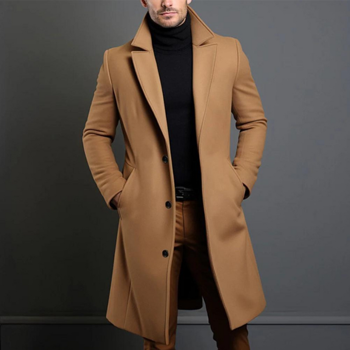 Abrigo cálido de invierno para hombre, con botones. Ropa exterior larga, elegante y de moda masculina.