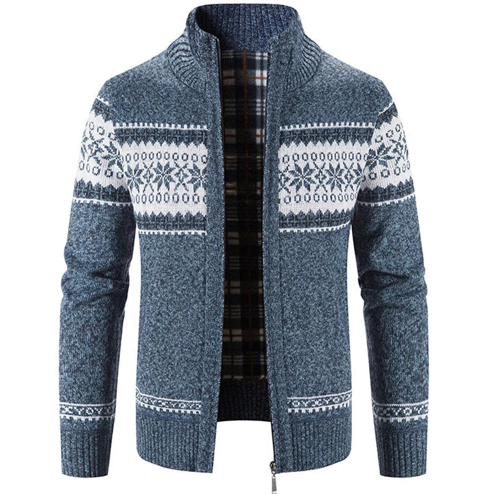 Suéter de caballero abrigado, jersey de hombre con cremallera y diseño nórdico. Comodidad para moda masculina invernal.