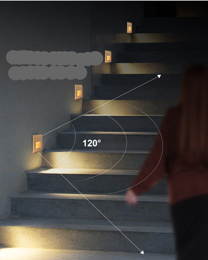 Lámpara de pared LED para escaleras con sensor PIR. Decoración y seguridad inteligente en luz cálida o fría.