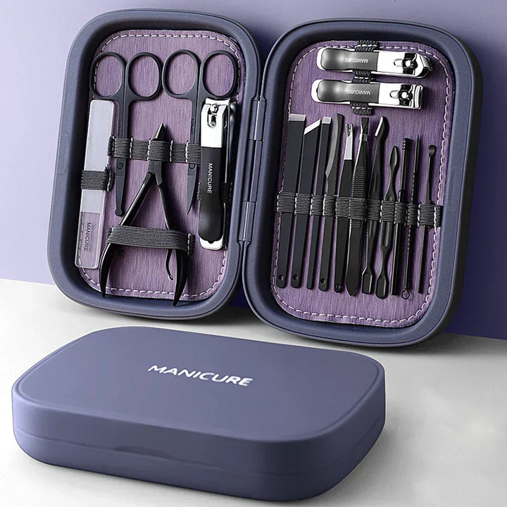 Set portátil de manicura y pedicura multifuncional. Herramientas de uñas perfectas para viaje y cuidado personal.