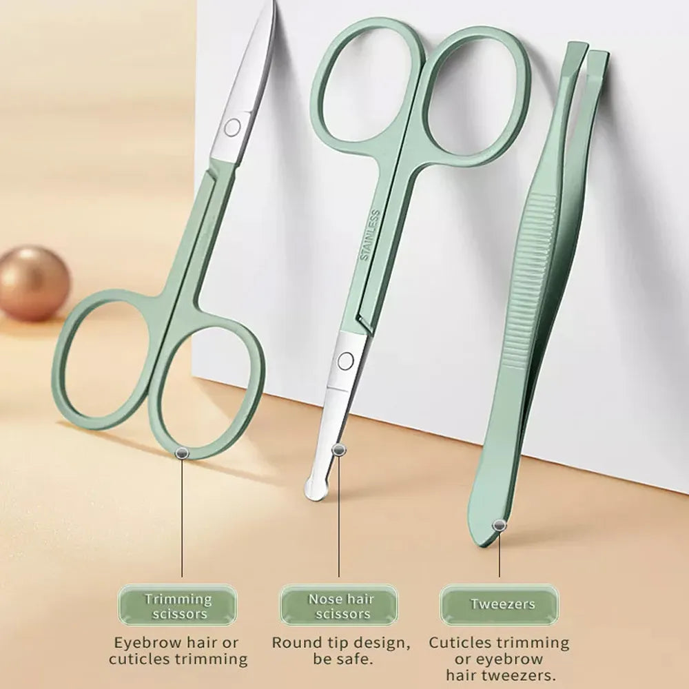 Juego completo de manicura y pedicura en estuche de lujo. Kit de uñas profesional de acero inoxidable.