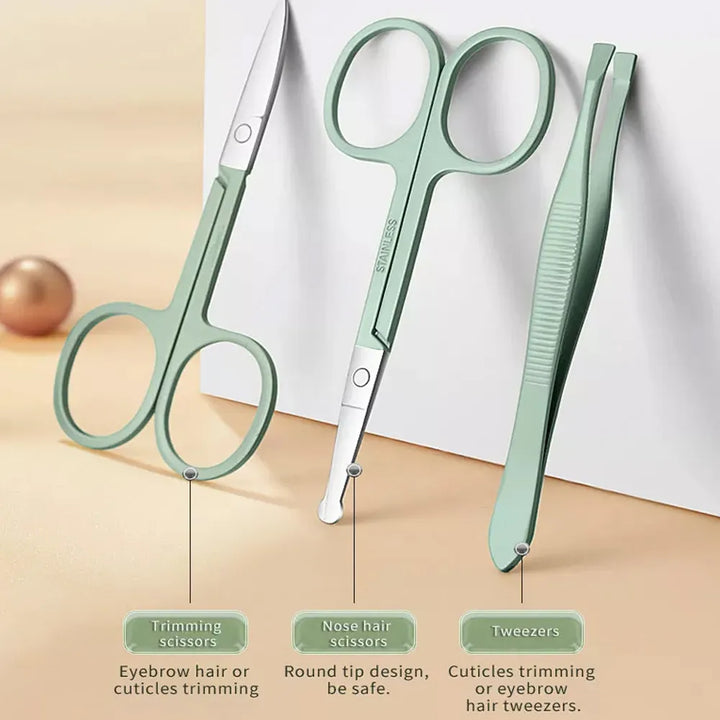 Juego completo de manicura y pedicura en estuche de lujo. Kit de uñas profesional de acero inoxidable.
