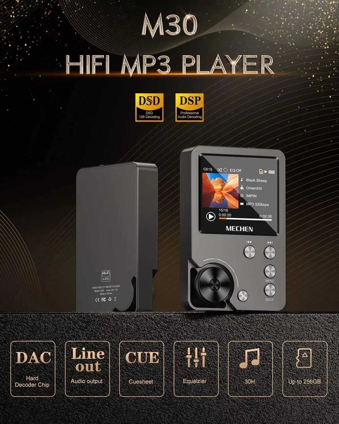 Reproductor de música HiFi MECHEN-M30. Dispositivo portátil para audiófilos con sonido premium y calidad sin pérdidas.