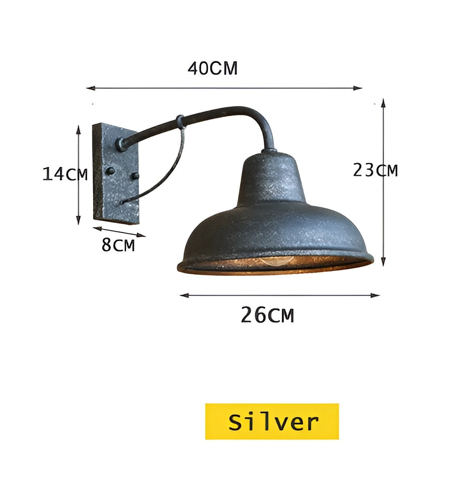 Aplique de exterior negro vintage industrial resistente. Luz de pared de hierro para iluminación de jardín y terraza.