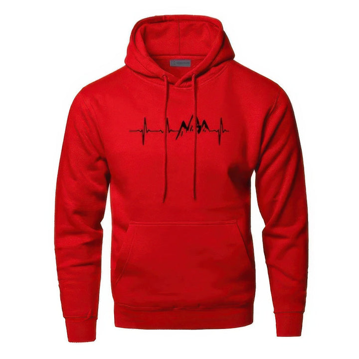 Sudadera con capucha para hombre, estampado de montaña en gris y azul. Ideal para otoño, invierno y ropa deportiva.