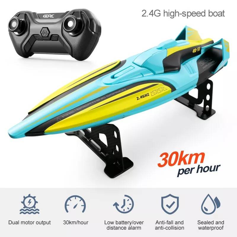 Juguete exterior impermeable: barco RC de alta velocidad para diversión en el agua.