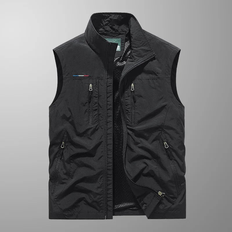 Chaleco cargo hombre multibolsillos, sin mangas, para guardar objetos. Perfecto para actividades al aire libre o urbano.