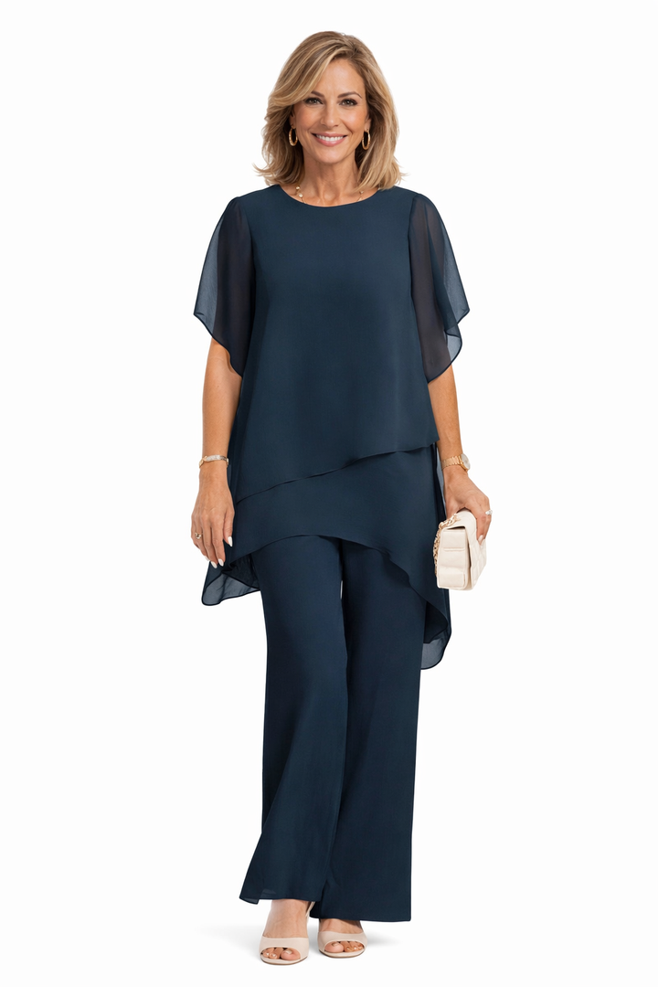 Conjunto fluido de dos piezas Carmen para mujer. Pantalón ancho y blusa ligera, ideal para verano y estilo casual.