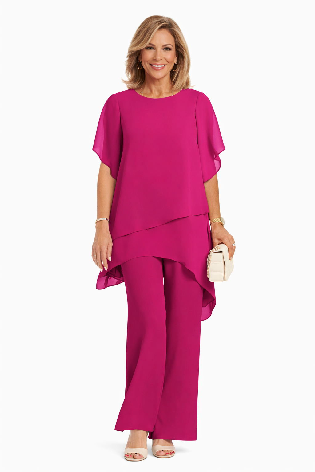 Conjunto dos piezas fluido Carmen para mujeres. Blusa y pantalón ancho cómodos, ideales para outfits casuales o elegantes.