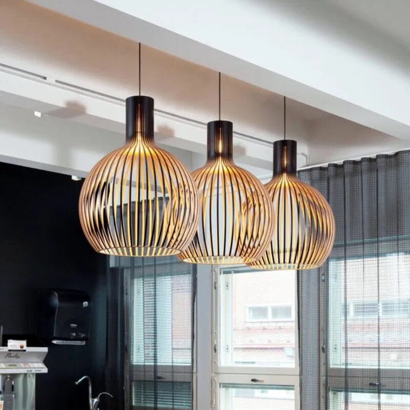 Lámpara colgante de madera de bambú, estilo rústico moderno, con cordón ajustable.