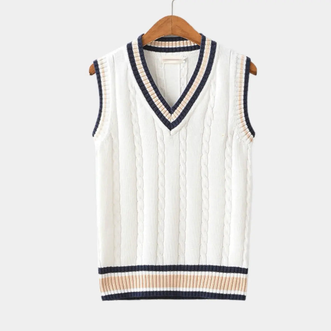 Chaleco hombre clásico de punto, cuello V, sin mangas, cómodo y versátil para vestir elegante.