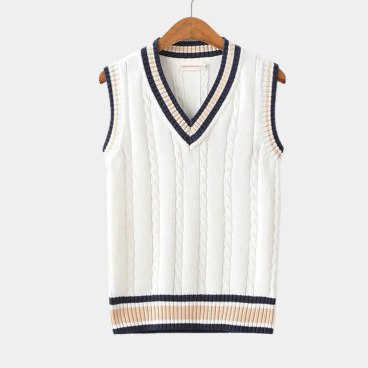 Chaleco hombre clásico de punto, cuello V, sin mangas, cómodo y versátil para vestir elegante.