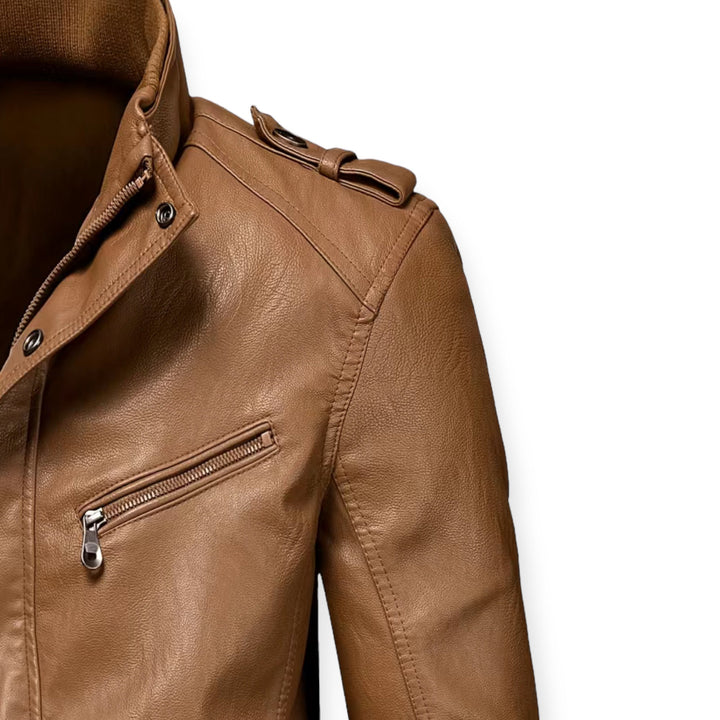Chaqueta hombre elegante con cremallera, estilo clásico y robusto. Moda masculina versátil para el invierno. Color negro.