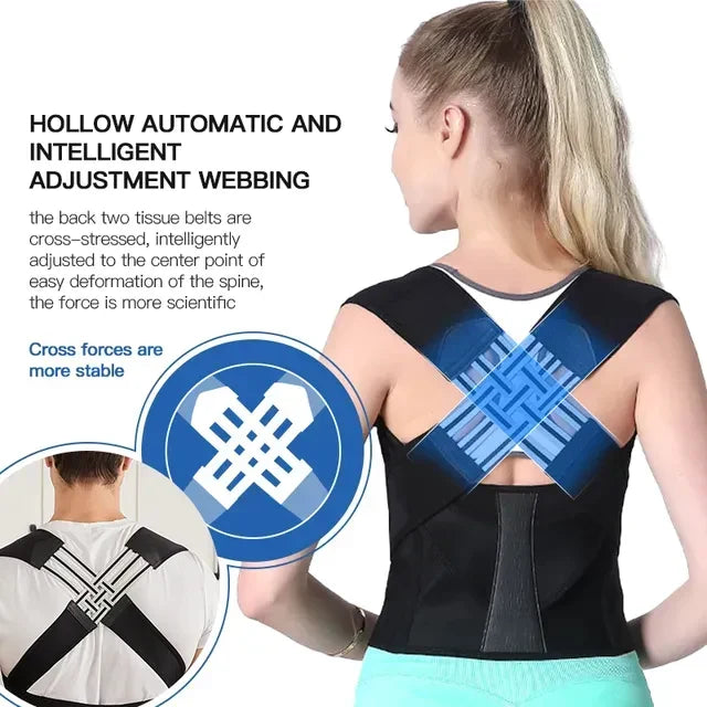 Corrector de postura de espalda unisex, diseño ergonómico y ajustable para un soporte óptimo y duradero.