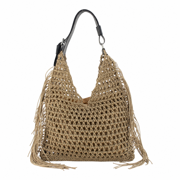 Bolso hobo artesanal de playa para mujer, con textura de cuerda tejida, gran capacidad, estilo casual veraniego.