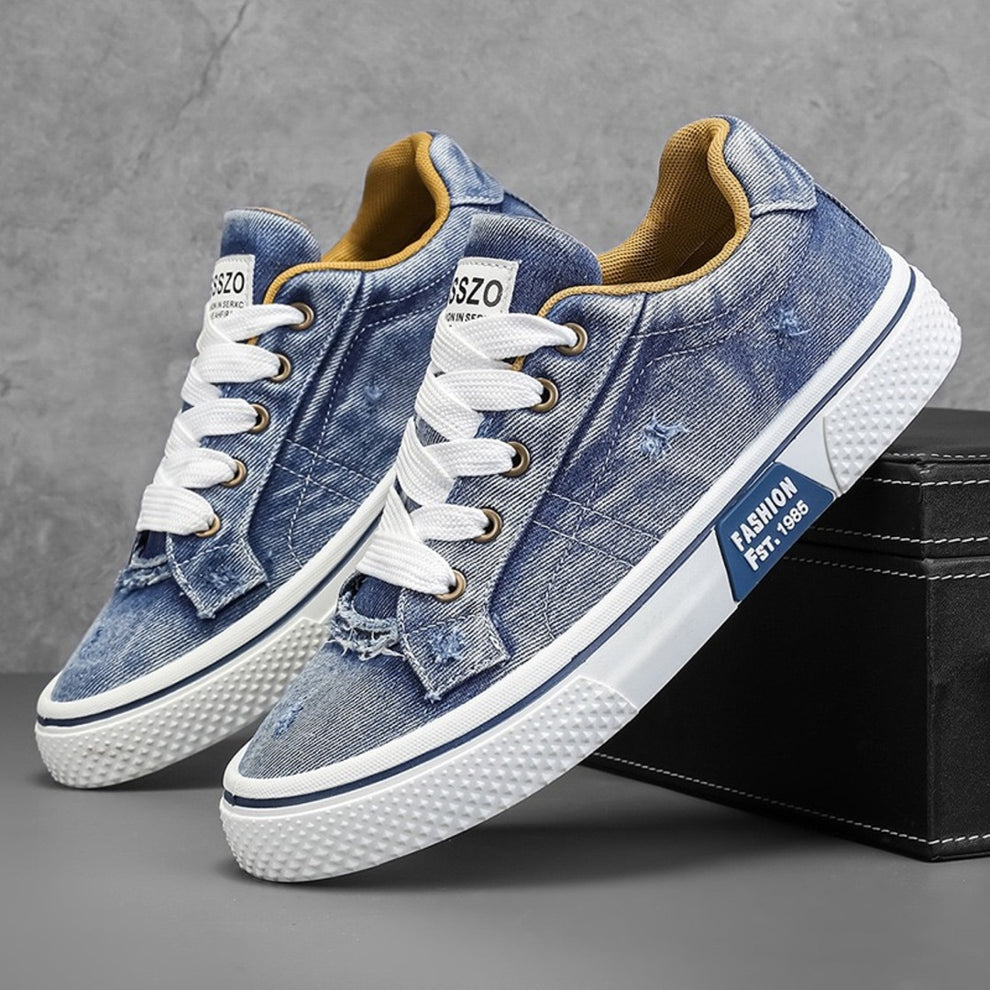 Zapatillas bajas de denim para hombre con cordones, suela antideslizante, ideales para look sport y casual.