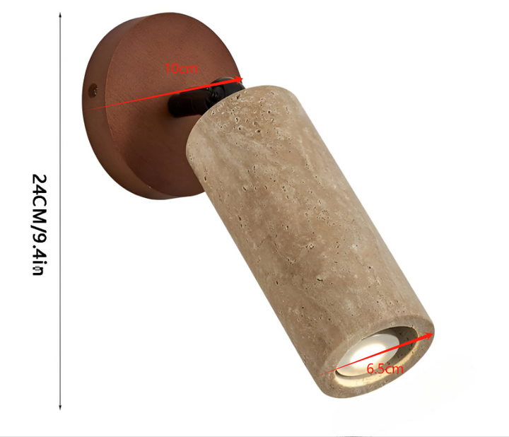 Lámpara LED regulable de madera y travertino. Perfecta para iluminación de pared o techo, diseño actual.