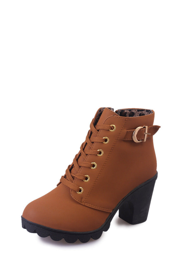 Botines de mujer de gamuza con cómoda plataforma, cordones y tacón, moda casual para otoño.