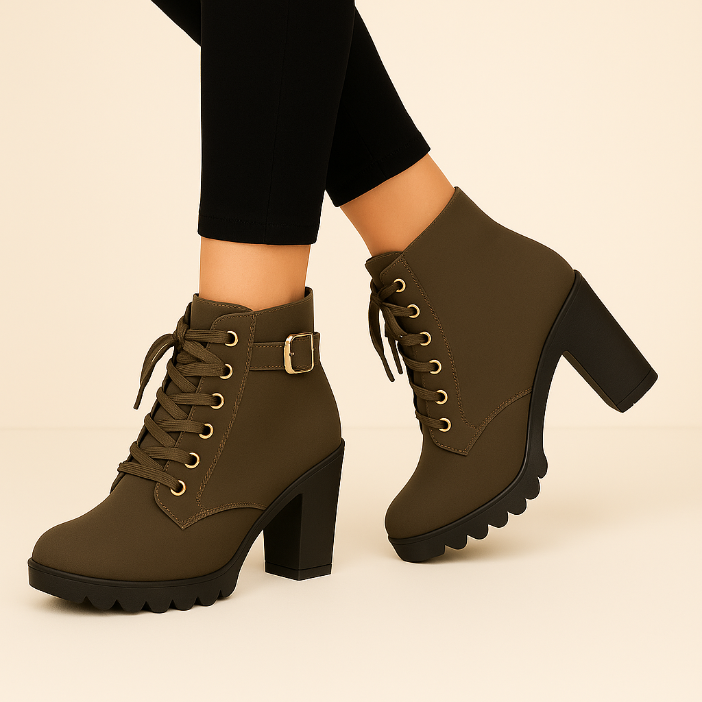 Botines casuales de gamuza para mujer con plataforma, cordones y tacón, ideales para el día a día.