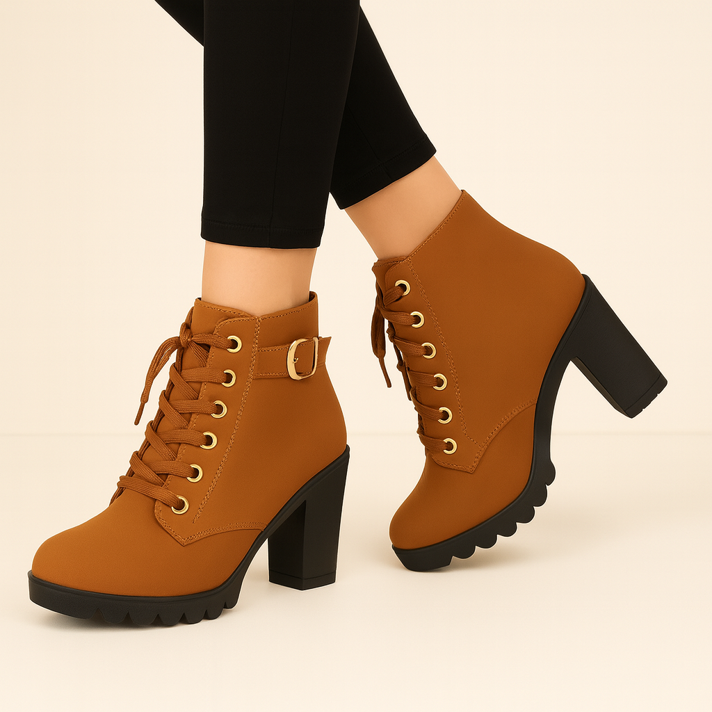 Botines de mujer en gamuza suave con plataforma y cordones, calzado de moda casual.