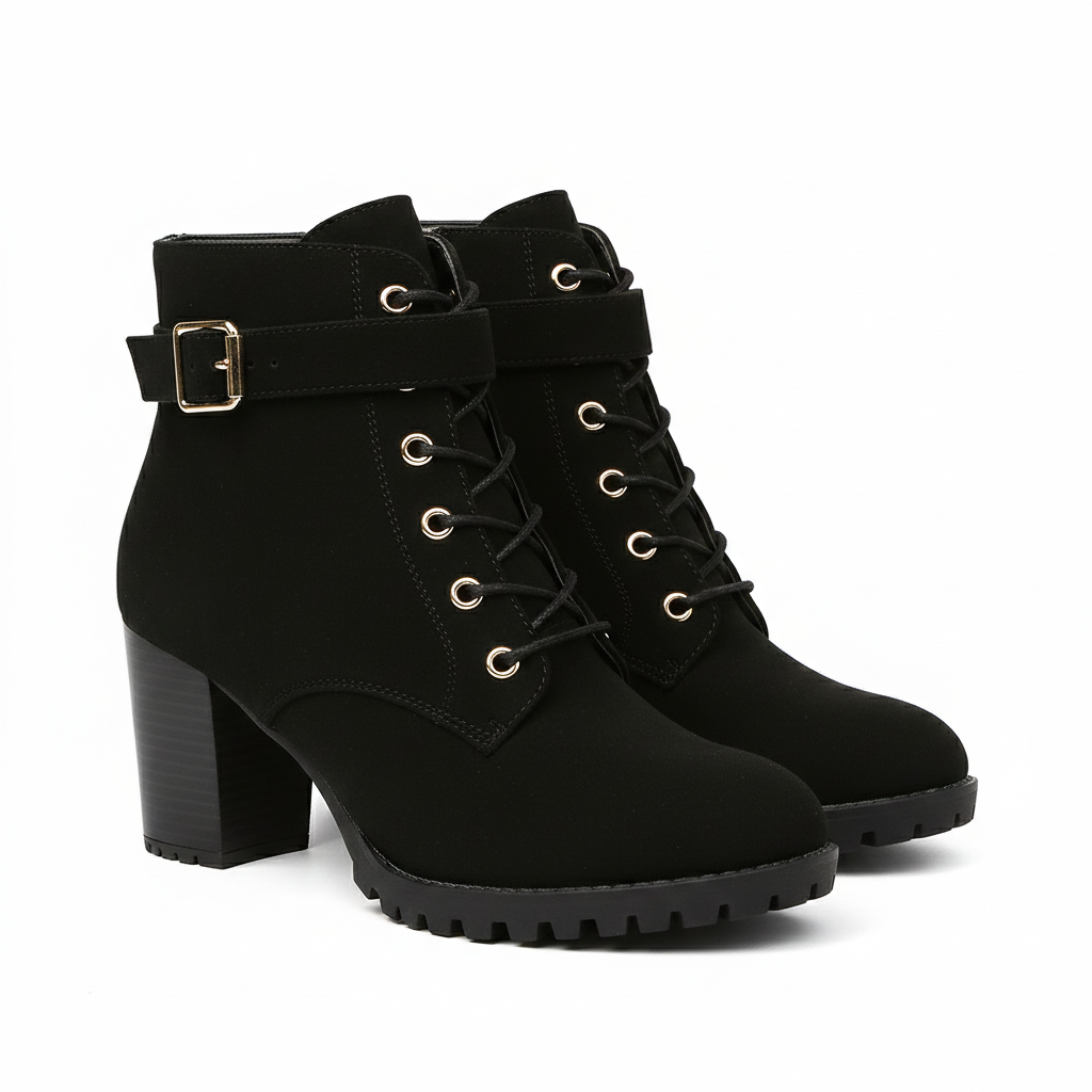 Camina con estilo: botines de gamuza con plataforma, cordones y tacón para mujer, un must-have casual.