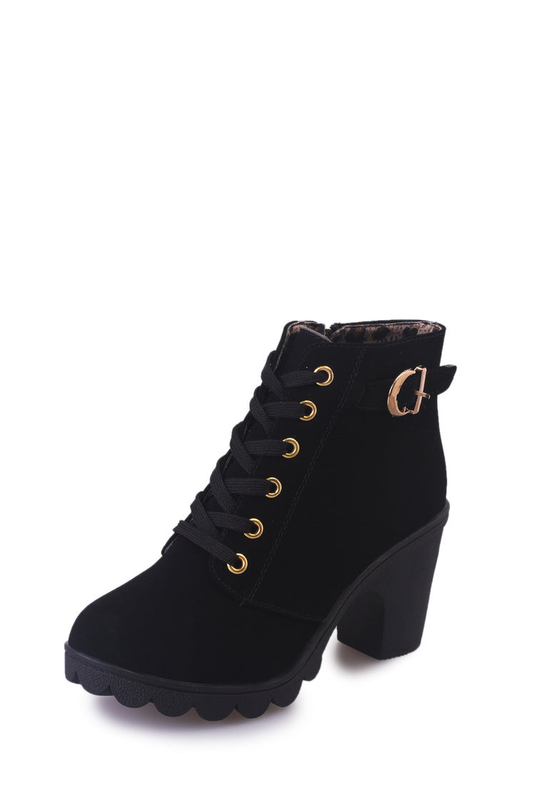 Botines de gamuza para mujer, con suela de plataforma, cordones frontales y tacón robusto, estilo casual.