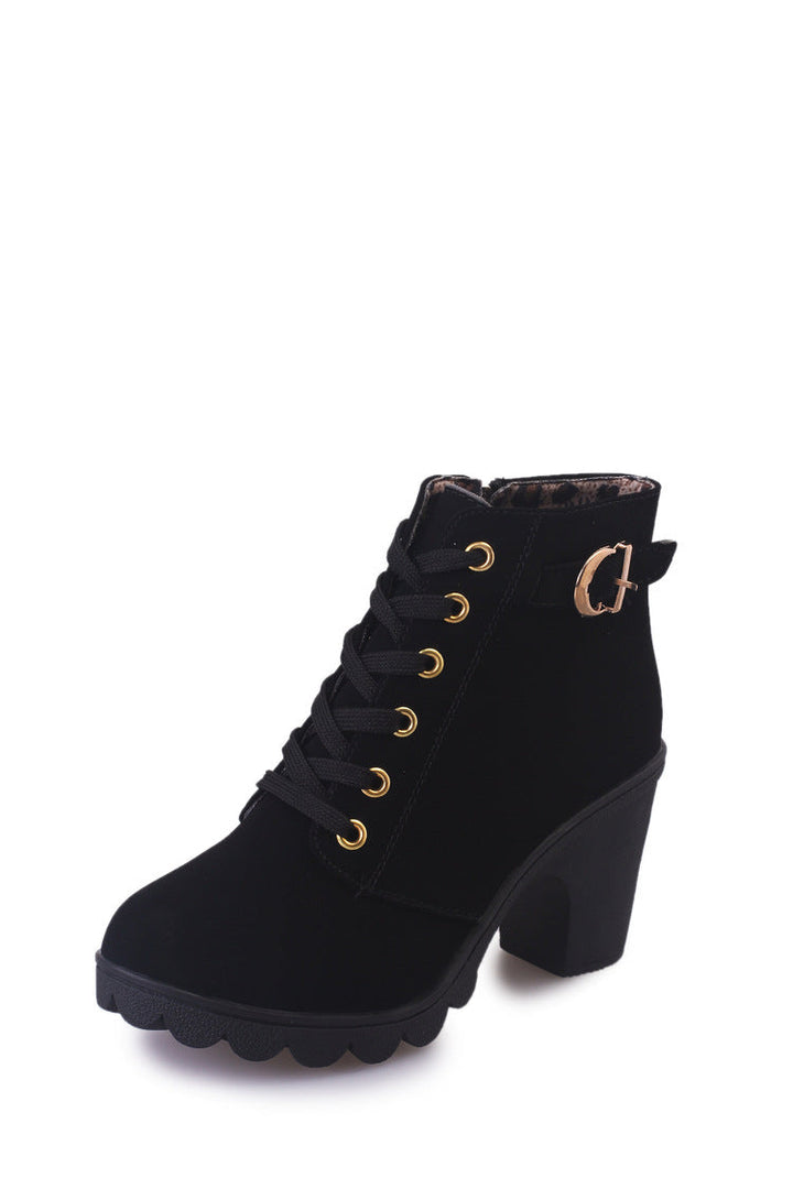 Botines de gamuza para mujer, con suela de plataforma, cordones frontales y tacón robusto, estilo casual.