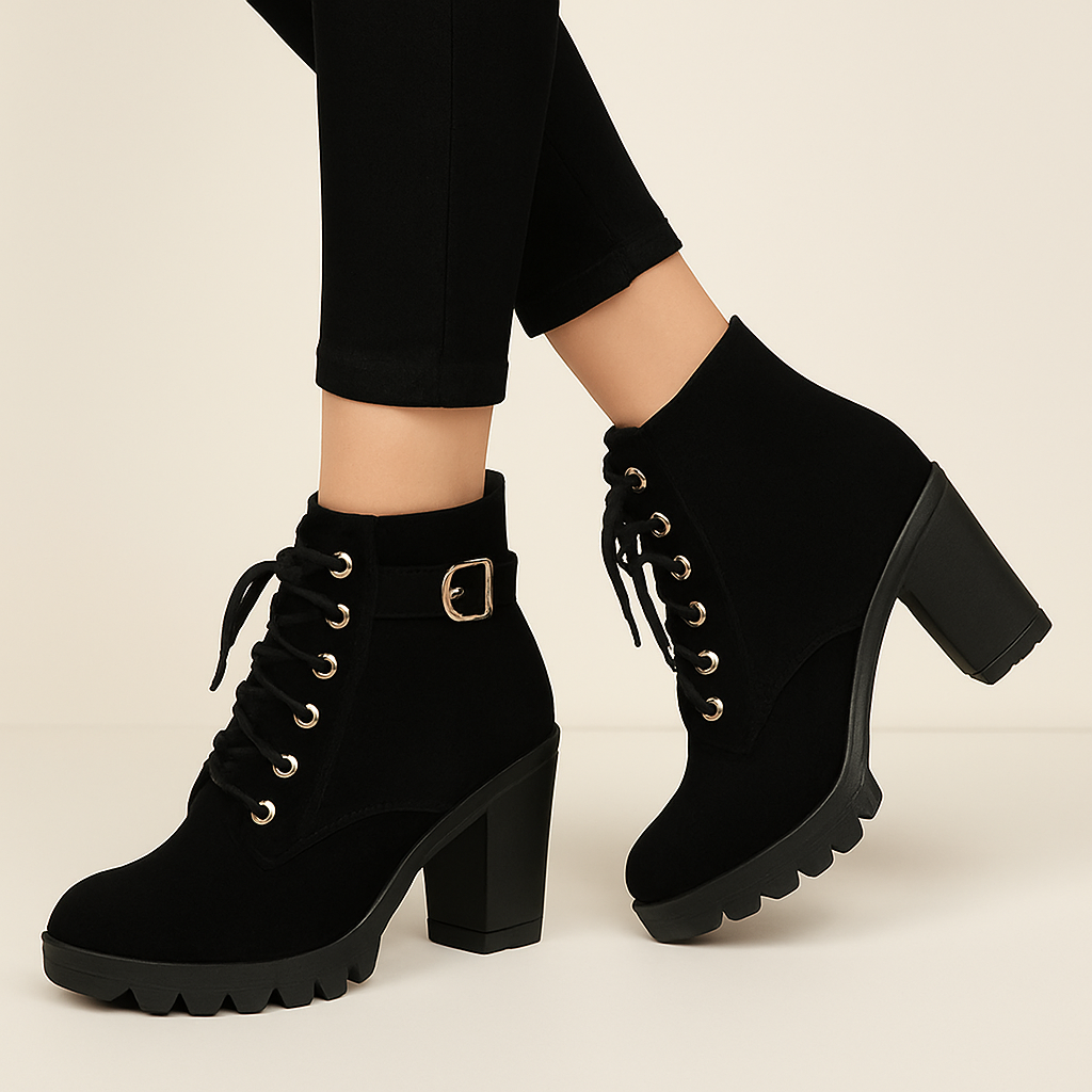 Botines de mujer de gamuza con plataforma y cordones, estilo casual de otoño.