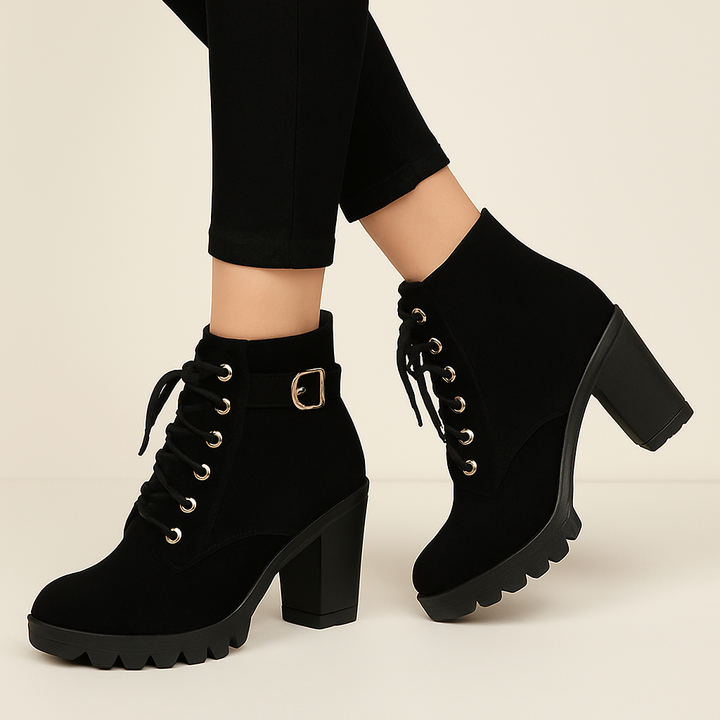 Botines de mujer de gamuza con plataforma y cordones, estilo casual de otoño.